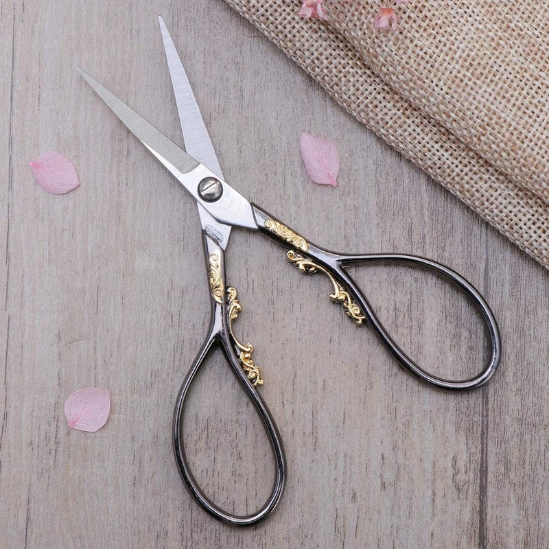 comfrt Stainless Steel Scissors European Style Vintage Precision Cross Stitch Embroidery Scissor Shear Kitchen Scissor for Sewing Craft Art Work (Black) - Image 4