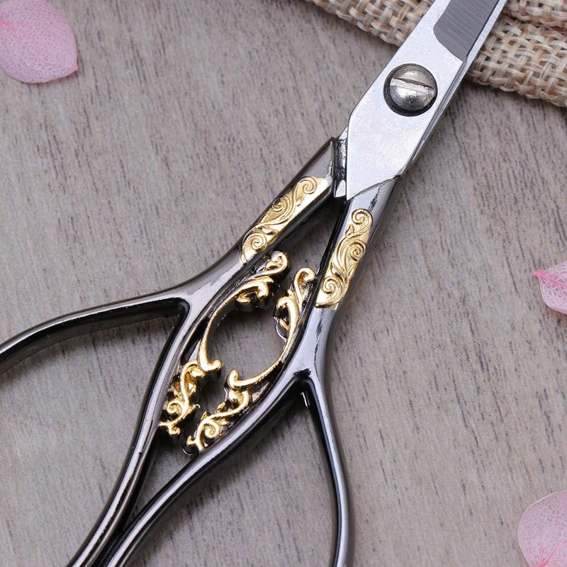comfrt Stainless Steel Scissors European Style Vintage Precision Cross Stitch Embroidery Scissor Shear Kitchen Scissor for Sewing Craft Art Work (Black) - Image 3
