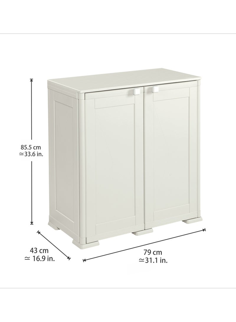 Tontarelli Tontarelli Storage Cabinet, Made in Italy, for Home, Office & Outdoor, Garage Organizer, Multipurpose Storage Unit with 1 Shelf and 2 Compartments, 79L x 43W x 85.5H cm, Cream, TRL-8086262159  - Image 3