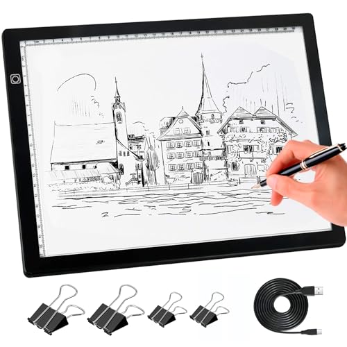 comzler A4 LED Light Board, 3 Level Dimmable Brightness USB Power Artcraft Light Table for Tracing, Light Drawing Sketch Pad for Animation, Sketching, Drawing, Stenciling, Artists - Black - Image 1