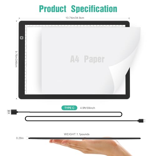 comzler A4 LED Light Board, 3 Level Dimmable Brightness USB Power Artcraft Light Table for Tracing, Light Drawing Sketch Pad for Animation, Sketching, Drawing, Stenciling, Artists - Black - Image 4
