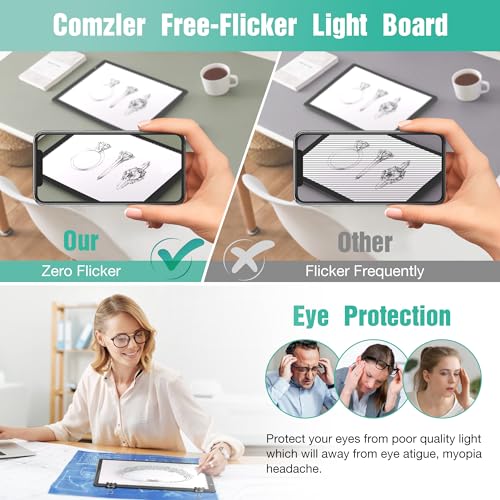 comzler A4 LED Light Board, 3 Level Dimmable Brightness USB Power Artcraft Light Table for Tracing, Light Drawing Sketch Pad for Animation, Sketching, Drawing, Stenciling, Artists - Black - Image 2