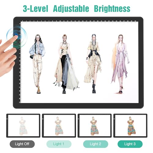 comzler A4 LED Light Board, 3 Level Dimmable Brightness USB Power Artcraft Light Table for Tracing, Light Drawing Sketch Pad for Animation, Sketching, Drawing, Stenciling, Artists - Black - Image 3
