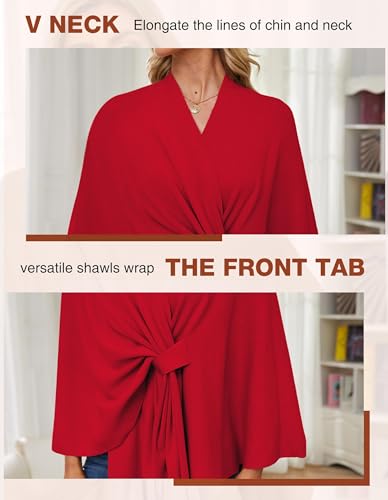 PULI Women's Elegant Shawl Wraps Soft Open Front Poncho Sweater for Spring Fall Winter red - Image 4
