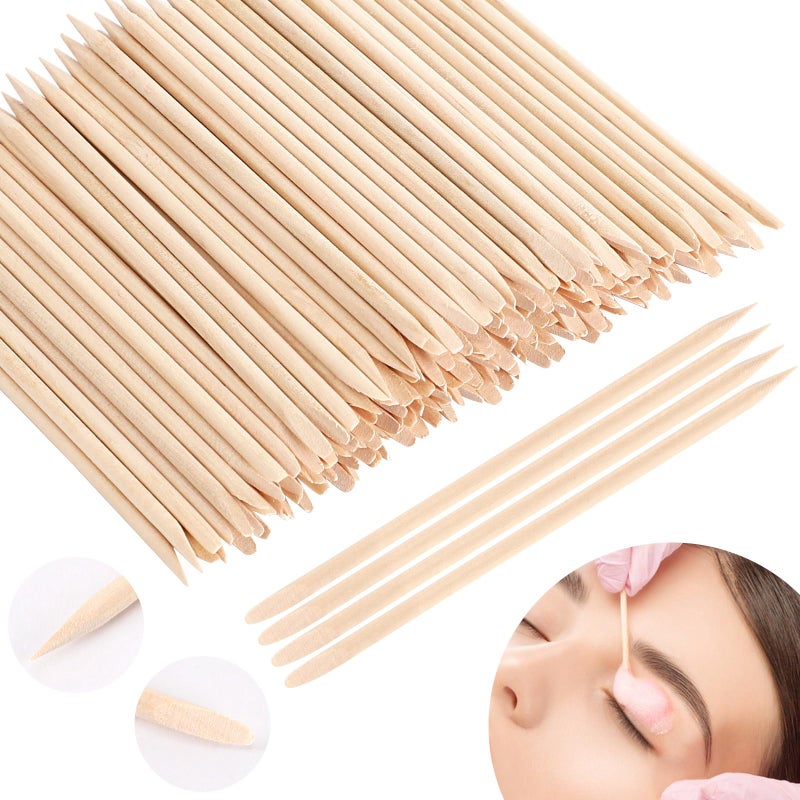 JANYUN JANYUN Hair Removal 200 Pcs Eyebrow Wax Sticks Wooden Waxing Spatulas for Small Detailed Areas Orange Wood Nail Sticks