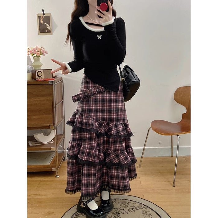 Small Plaid Half-body dress Children Spring and Autumn 2025 New College Style Wear a Complete Set of Feeling Single plaid skirt
