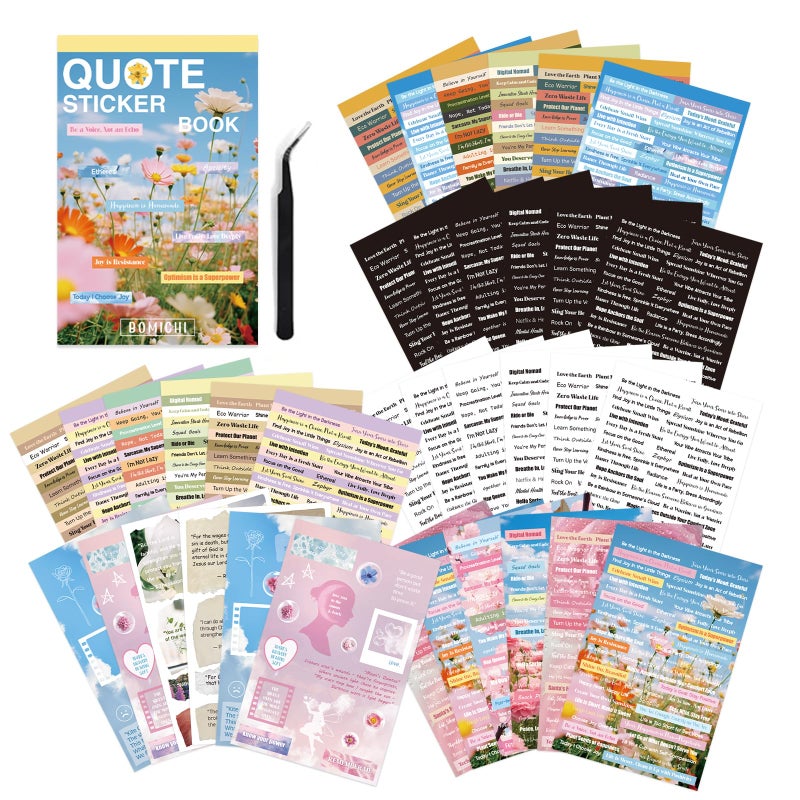 Bomichi Quote Stickers for Journaling, 48 Sheets 2800Pcs+ Word Motivational Inspirational Small Talk Stickers for Scrapbook Junk Journal Bullet Journal DIY Craft Card Making - Image 1