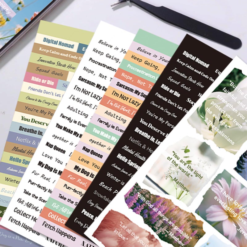Bomichi Quote Stickers for Journaling, 48 Sheets 2800Pcs+ Word Motivational Inspirational Small Talk Stickers for Scrapbook Junk Journal Bullet Journal DIY Craft Card Making - Image 5