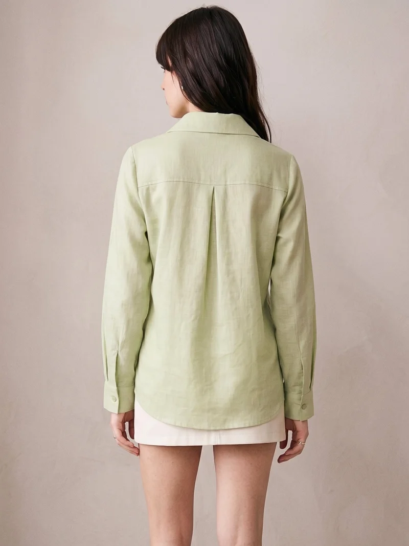 Outzidr  Sea Green Relaxed Fit Shirt With Asymmetric Center Front And Lace Patch Detail for Women | Best Price UAE