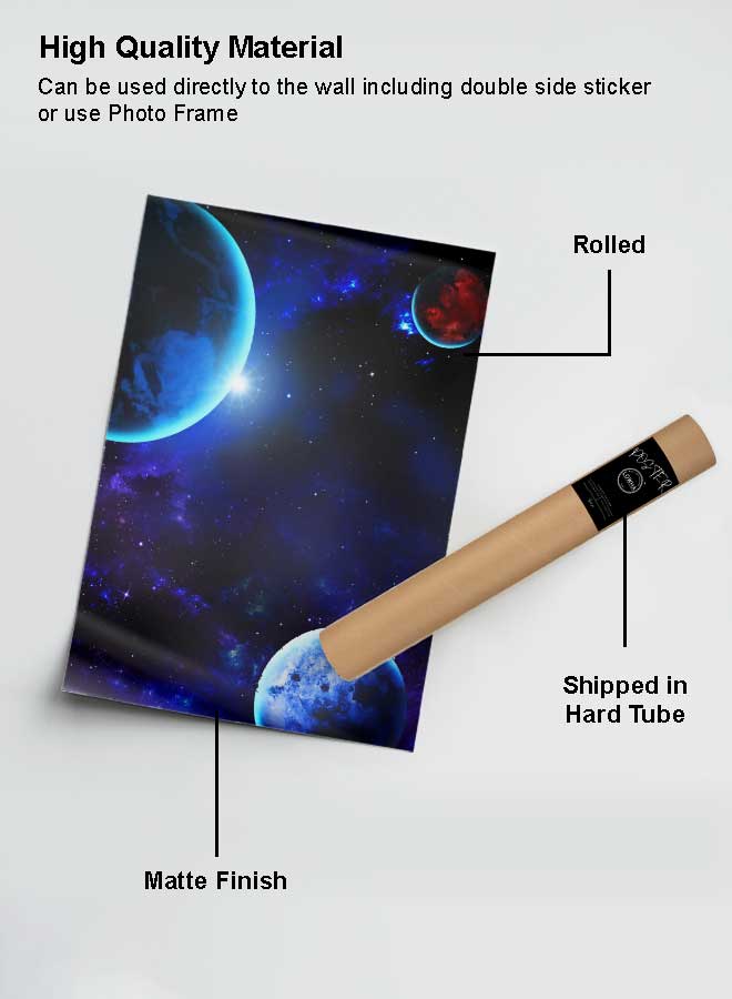 LOWHA Poster Painting Art With Four Separate Pieces Of Double-Sided Stickers Blue Space Light For Home Bedroom Living Room And Office Decor  - Image 2