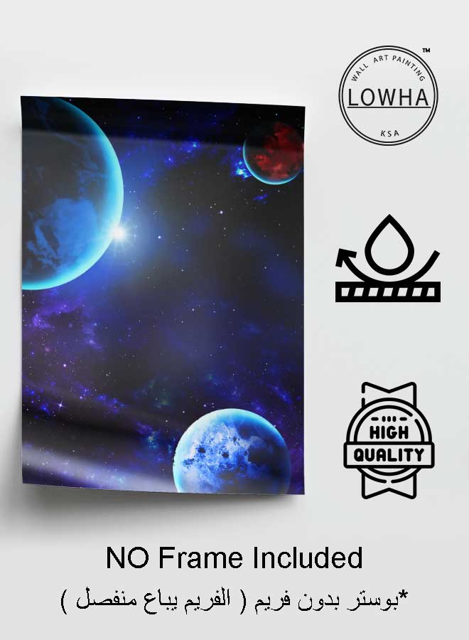 LOWHA Poster Painting Art With Four Separate Pieces Of Double-Sided Stickers Blue Space Light For Home Bedroom Living Room And Office Decor  - Image 3