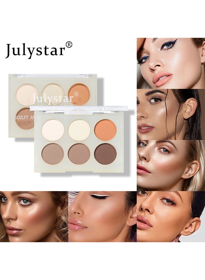 Julystar 6 Colors Blush Highlighter Makeup Palette, Bronzer Powder Matte Shimmer Metallic Finish, Face Blusher Contour Highlight Glitter Waterproof And Long Lasting Bling Natural Sparkle For Woman  - Image 1