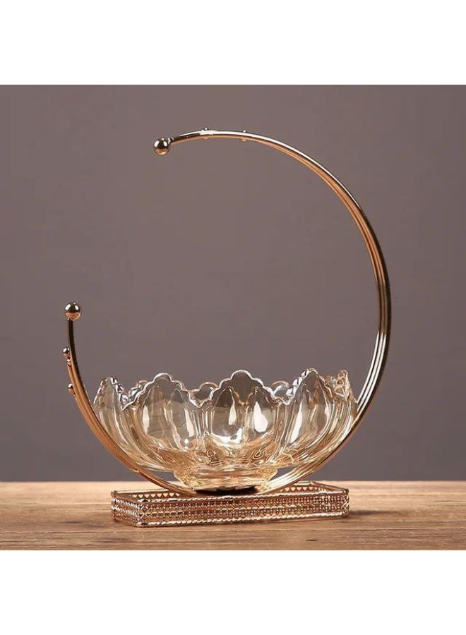 Bonbonniere and gold plate, crystal plate on a gold crescent-shaped stand - Image 1