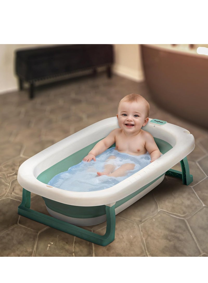 BAYBEE Foldable Baby Bath Tub With Anti-Skid Base, Temperature Sensing Water Plug And Wall Mountable Bathtub For Baby 0-3 Years, Green - Image 1