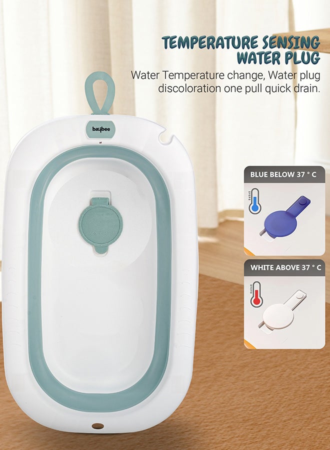 BAYBEE Foldable Baby Bath Tub With Anti-Skid Base, Temperature Sensing Water Plug And Wall Mountable Bathtub For Baby 0-3 Years, Green - Image 4