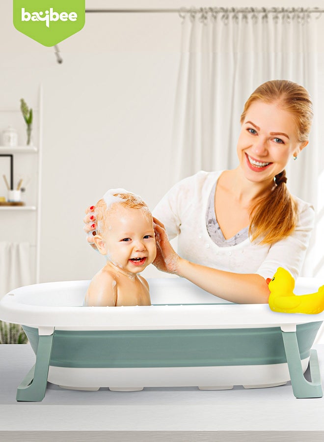 BAYBEE Foldable Baby Bath Tub With Anti-Skid Base, Temperature Sensing Water Plug And Wall Mountable Bathtub For Baby 0-3 Years, Green - Image 2