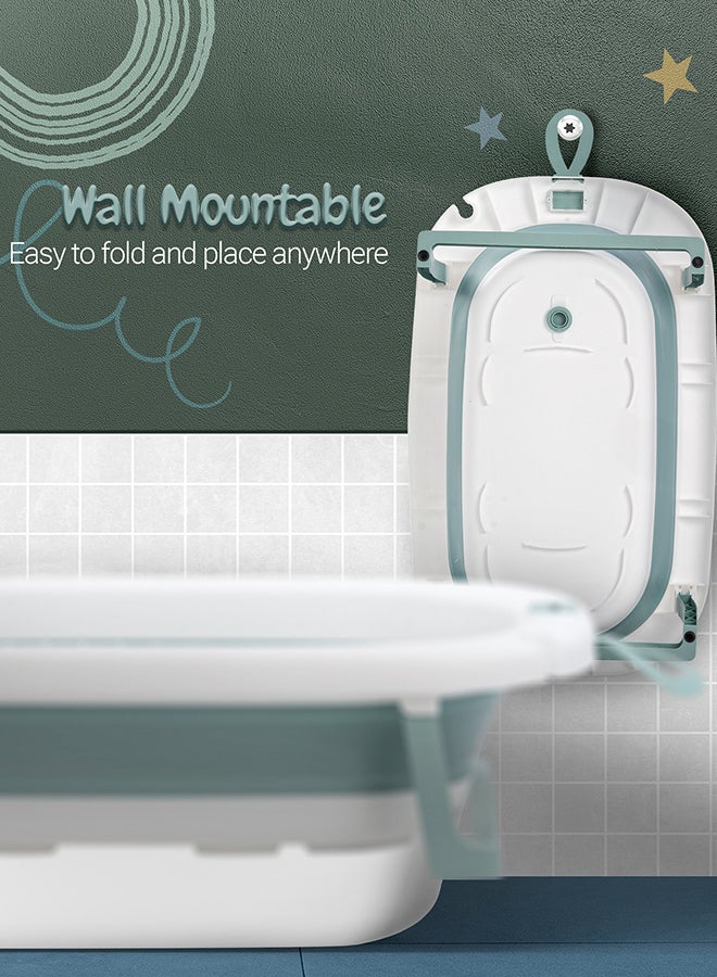 BAYBEE Foldable Baby Bath Tub With Anti-Skid Base, Temperature Sensing Water Plug And Wall Mountable Bathtub For Baby 0-3 Years, Green - Image 5