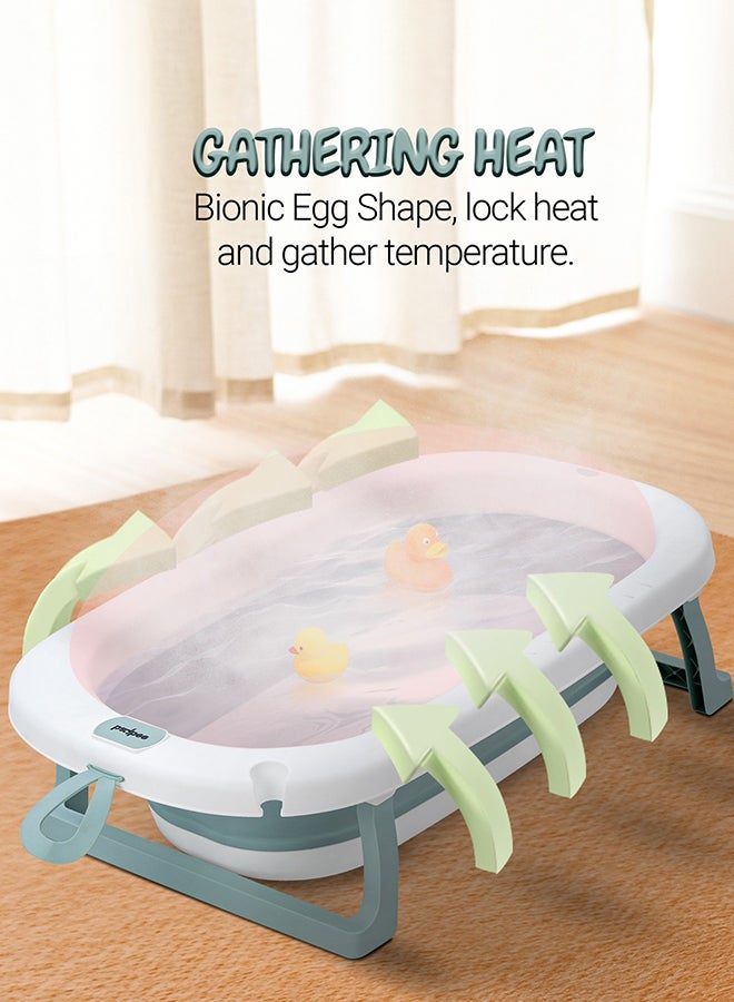 BAYBEE Foldable Baby Bath Tub With Anti-Skid Base, Temperature Sensing Water Plug And Wall Mountable Bathtub For Baby 0-3 Years, Green - Image 3
