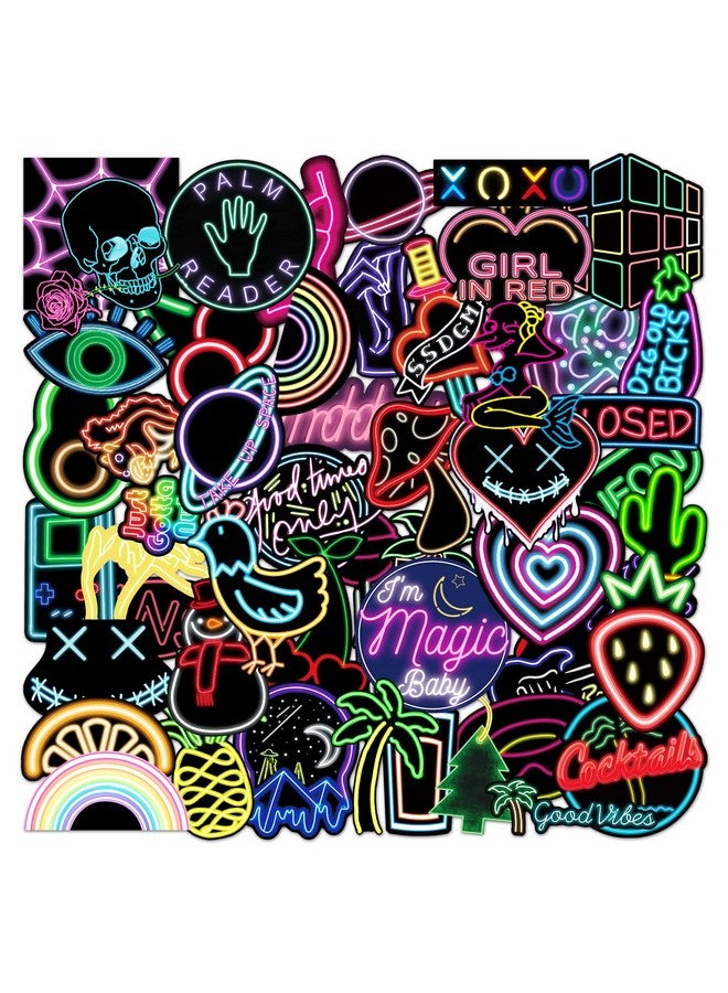 Ash & Roh Cute Cartoon Stickers for Kids, 50 Pcs Cute Stickers for Water Bottles - Cute Stickers Pack Gift for Kids Teen Birthday Party (NEON Party) - Image 2