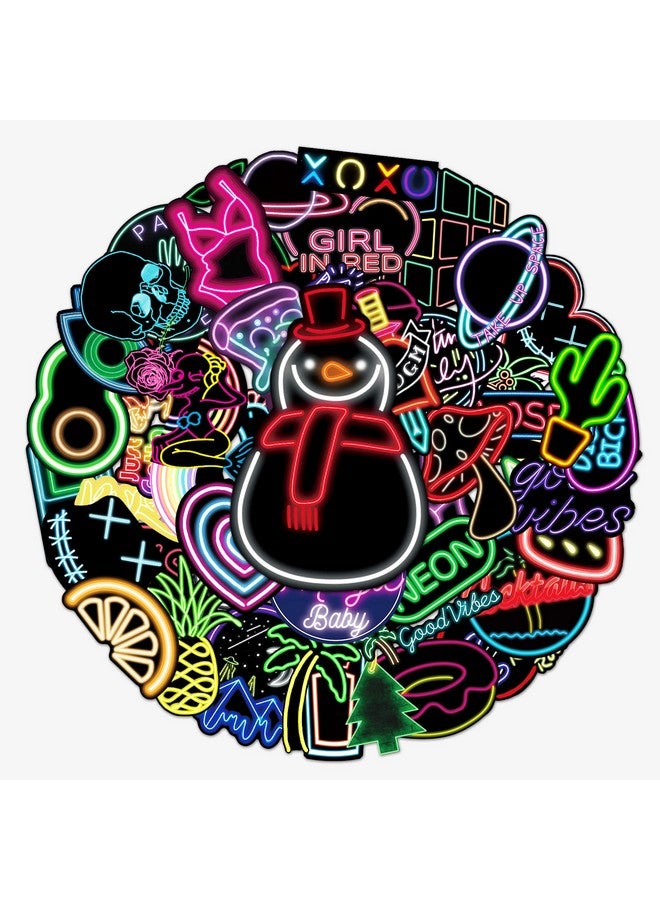 Ash & Roh Cute Cartoon Stickers for Kids, 50 Pcs Cute Stickers for Water Bottles - Cute Stickers Pack Gift for Kids Teen Birthday Party (NEON Party) - Image 1