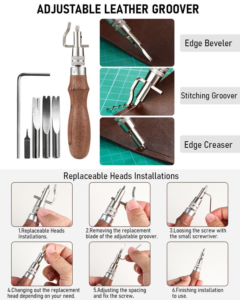 Nicpro مجموعة أدوات العمل بالجلد Nicpro 85 قطعة مع حقيبة تخزين مخصصة، أدوات صناعة الجلد للمبتدئين لتخريم وخياطة ونقش وقص وضرب الجلد - Image 5