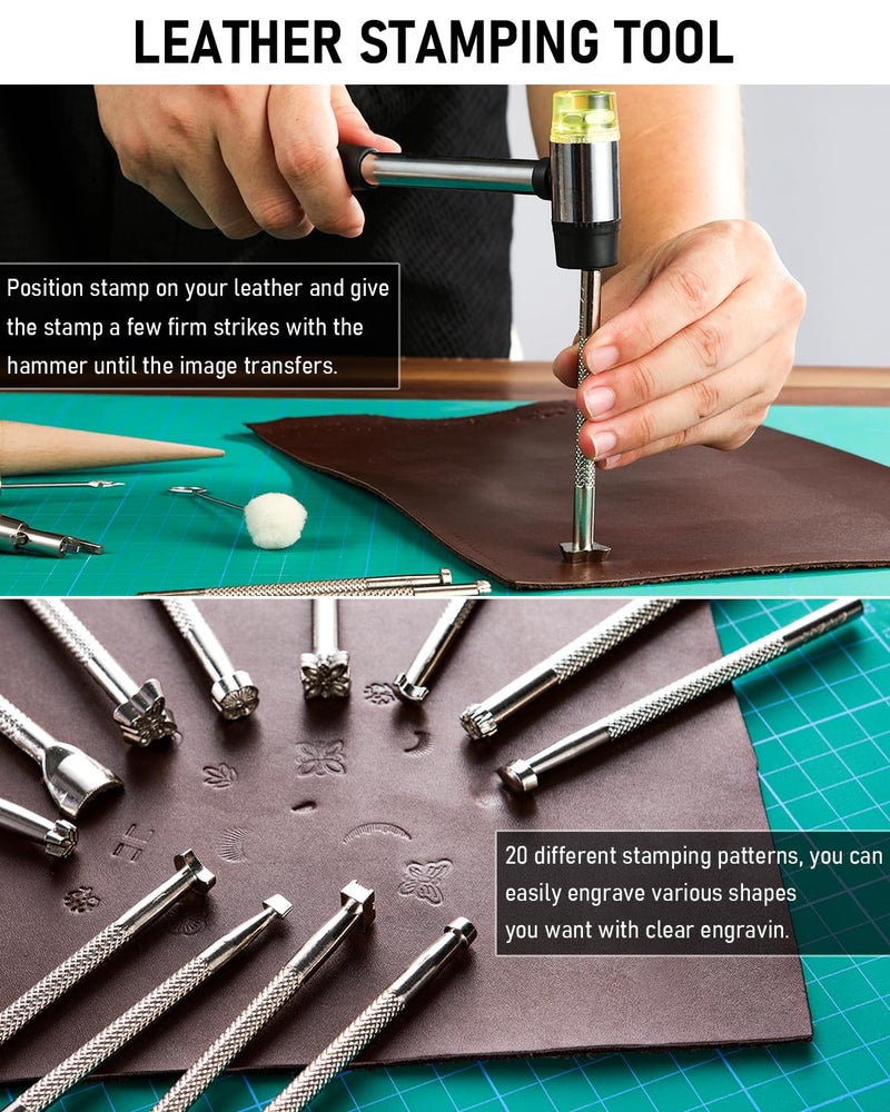 Nicpro مجموعة أدوات العمل بالجلد Nicpro 85 قطعة مع حقيبة تخزين مخصصة، أدوات صناعة الجلد للمبتدئين لتخريم وخياطة ونقش وقص وضرب الجلد - Image 4