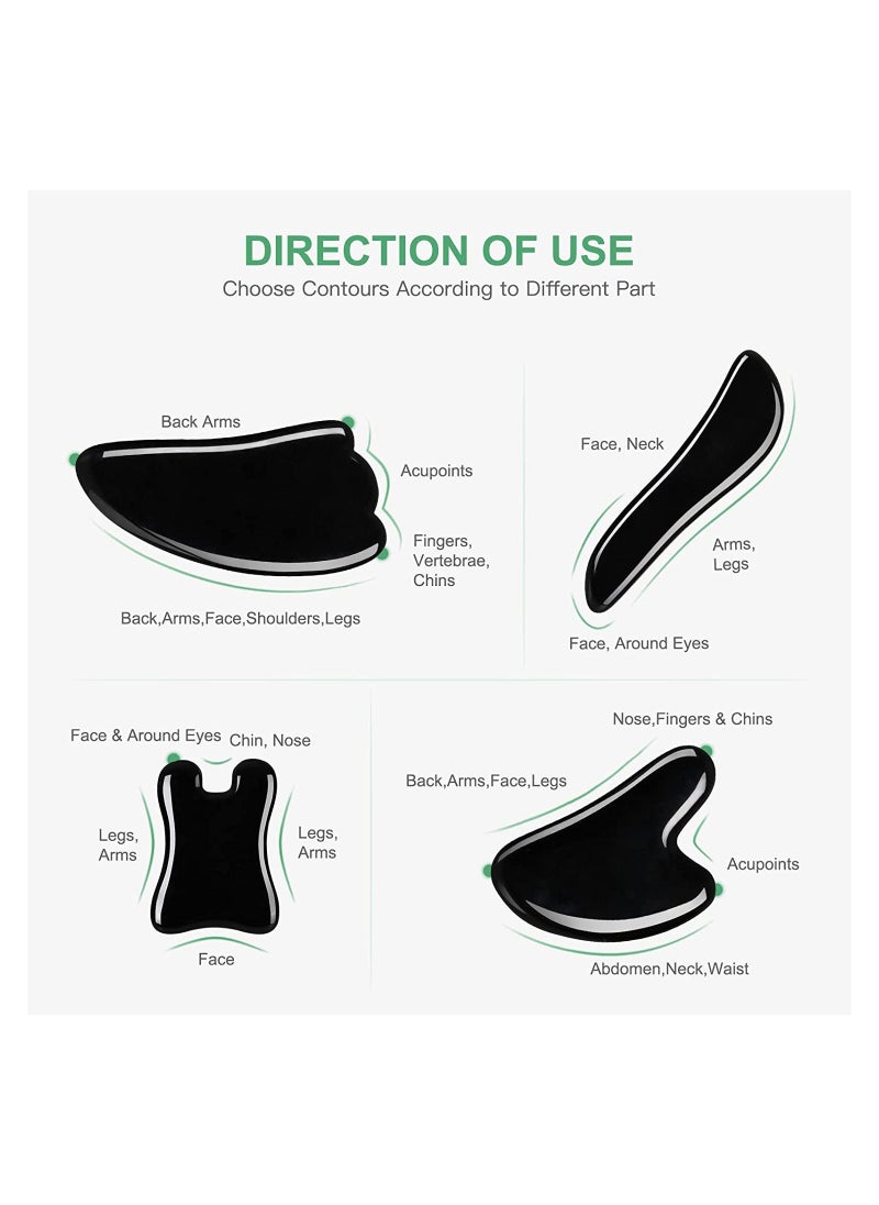 Y&D - Massage Facial Tool Natural Jade Stone Board Scraping Set for SPA Acupuncture Physical Therapy Muscle Knot Caring Point Treatment 4PCS - Image 1