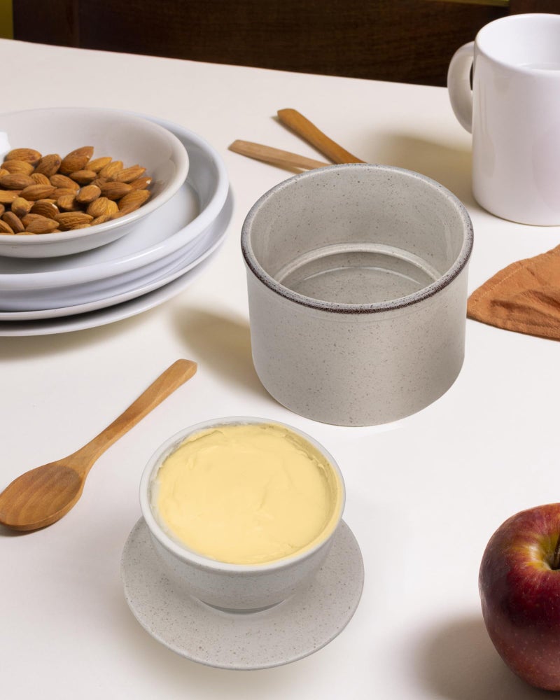 Jersinwei French Butter Dish, Butter Crock for Counter with Water Line, Ceramic Butter Keeper for Spreadable Butter - Chrismas Gift Home Kitchen Decor - Reactive Glaze Collection - Grey - Image 5