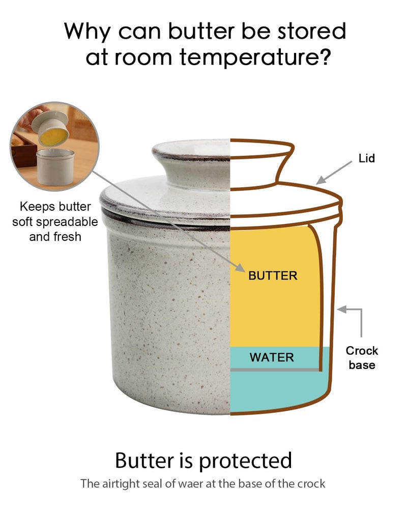 Jersinwei French Butter Dish, Butter Crock for Counter with Water Line, Ceramic Butter Keeper for Spreadable Butter - Chrismas Gift Home Kitchen Decor - Reactive Glaze Collection - Grey - Image 3