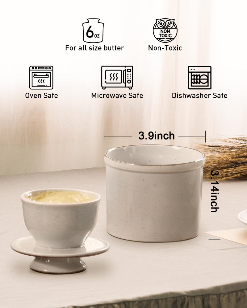 Jersinwei French Butter Dish, Butter Crock for Counter with Water Line, Ceramic Butter Keeper for Spreadable Butter - Chrismas Gift Home Kitchen Decor - Reactive Glaze Collection - Grey - Image 2