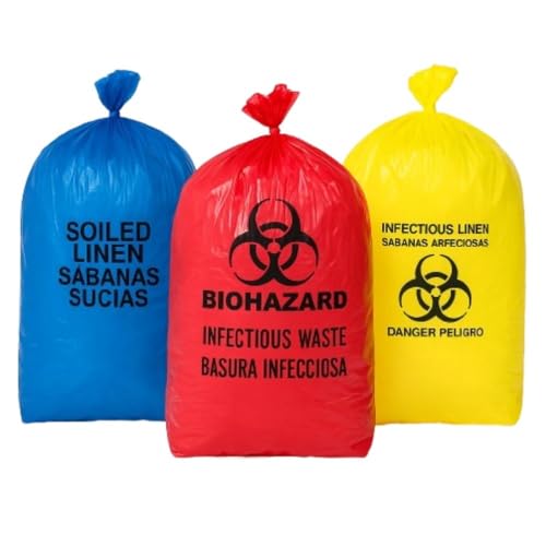 Ssanvi Biohazard/Bio-Medical Waste Bags | 21x24 Inch | Pack of 30 (10 Red, 10 Blue, 10 Yellow) | Hospital Grade | Leak-Proof, Odor-Resistant, Tear-Resistant | Waste Disposal Bags - Image 1