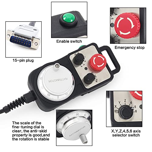CNCTOPBAOS CNC 5 Axis MPG Pendant Handwheel,with 15-Pin Connector Emergency Stop,5V 100PPR Hanging Manual Pulse Generator Plug and Play for DDCSV4.1,DDCS EXPERT,DDCS-Expert,CNC Router Machine - Image 3