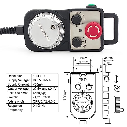 CNCTOPBAOS CNC 5 Axis MPG Pendant Handwheel,with 15-Pin Connector Emergency Stop,5V 100PPR Hanging Manual Pulse Generator Plug and Play for DDCSV4.1,DDCS EXPERT,DDCS-Expert,CNC Router Machine - Image 5