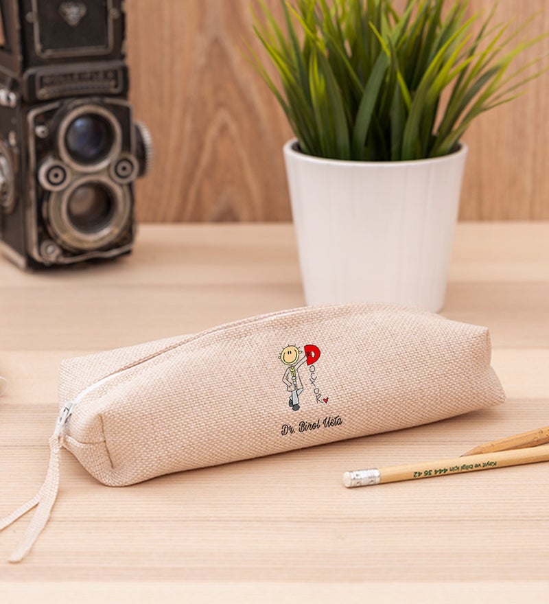 Hediye Dükkanı Gift Shop Personalized Doctor Cartoon Linen Cloth Pencil Holder