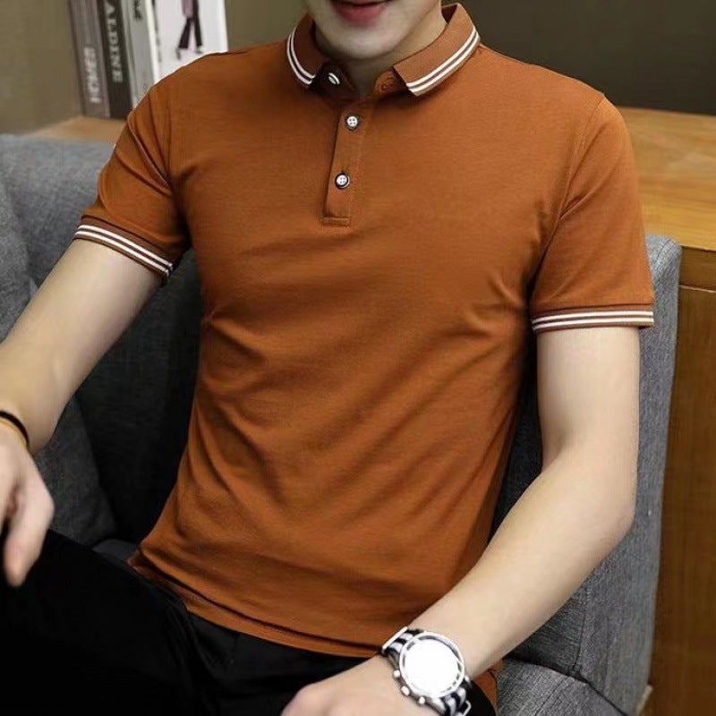Mens Slim Fit Short Sleeve Polo Tee Casual Solid Color Summer Brown  - Image 1