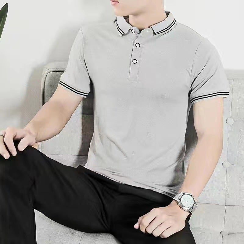 Mens Slim Fit Short Sleeve Polo Tee Casual Solid Color Summer Brown  - Image 2