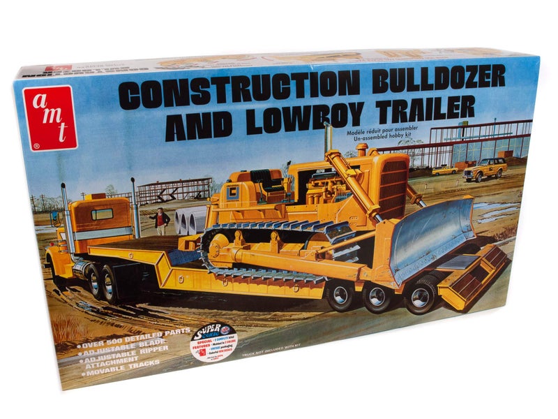 AMT Lowboy Trailer & Bulldozer Combo 1:25 Scale Model Kit (AMT1218),Black - Image 1