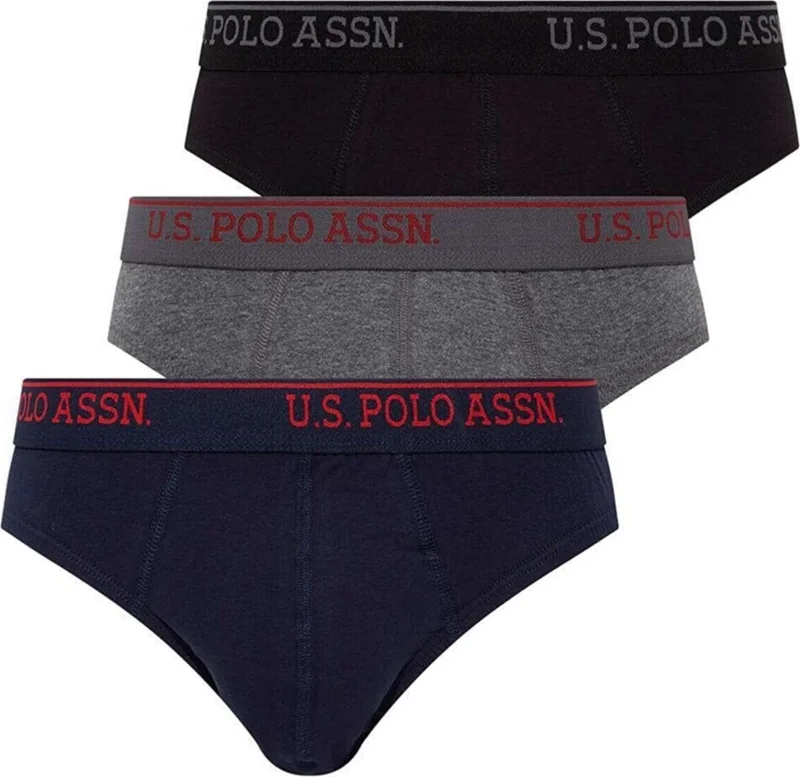 يو اس بولو اسن Men's Black Anthracite Navy Blue 3-Pack Briefs