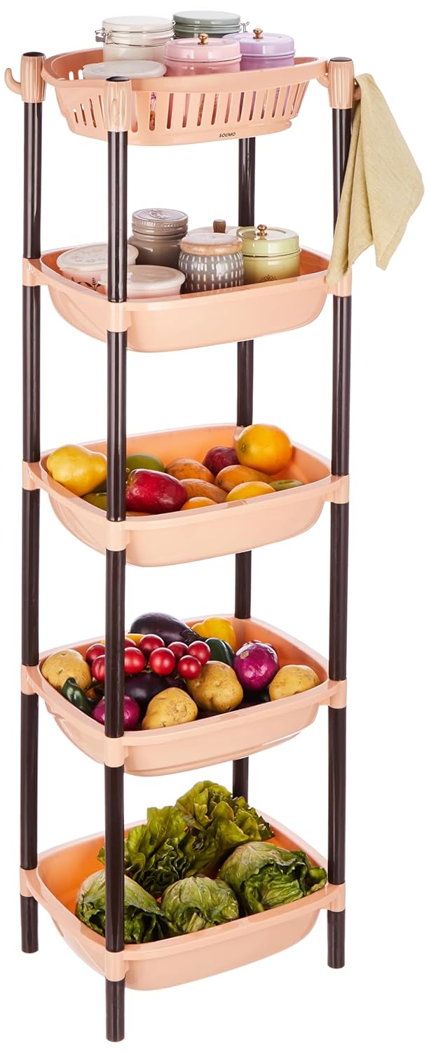 Brand - Solimo Solimo FiveTier Multipurpose Plastic Rack for Kitchen Living Room Bathroom XL Beige and Brown - Image 3