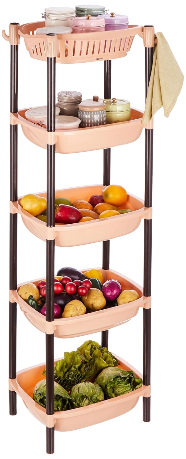 Brand - Solimo Solimo FiveTier Multipurpose Plastic Rack for Kitchen Living Room Bathroom XL Beige and Brown - Image 2
