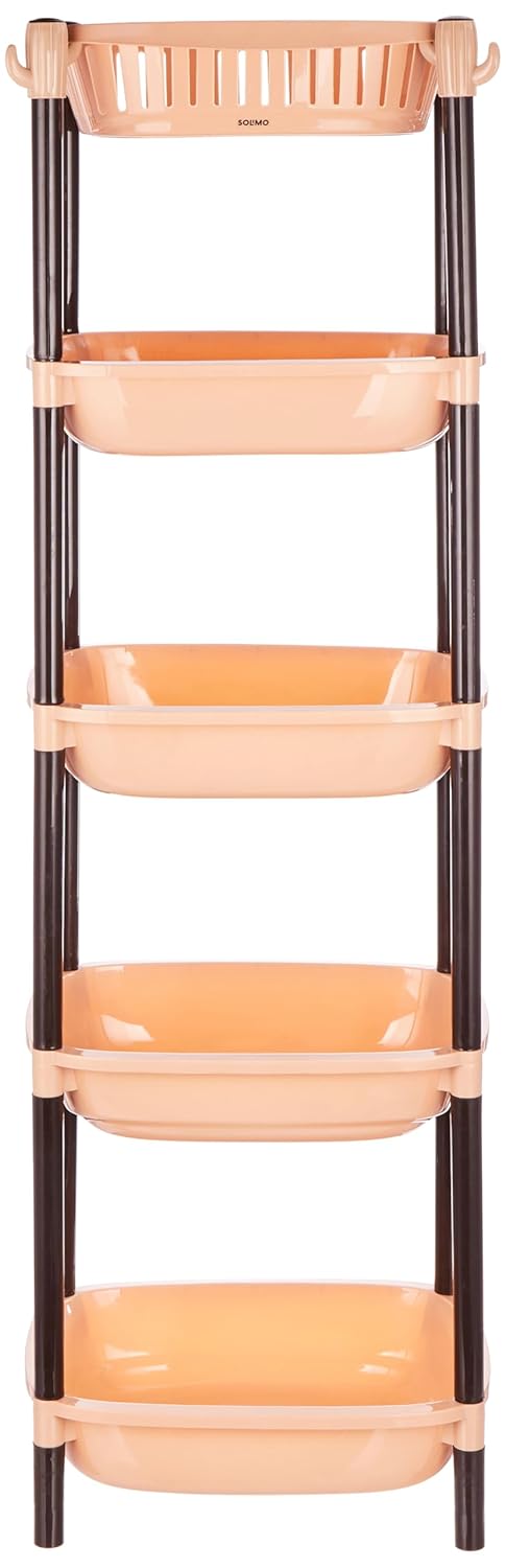 Brand - Solimo Solimo FiveTier Multipurpose Plastic Rack for Kitchen Living Room Bathroom XL Beige and Brown - Image 5