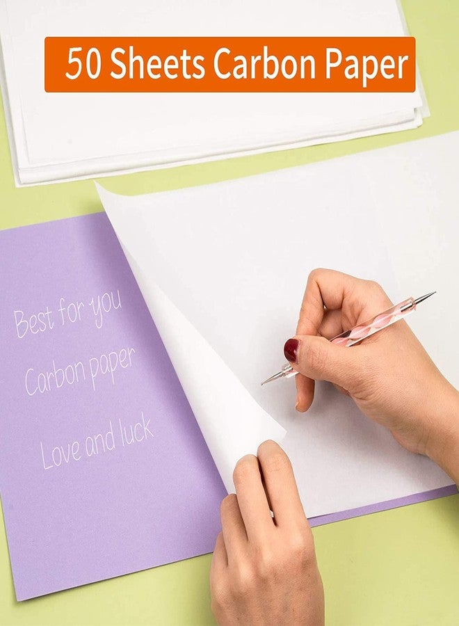 Ueerdand 50 Sheets Carbon Paper White Graphite Paper Transfer Tracing Paper and 5 Pieces Ball Embossing Styluses for Wood, Paper, Canvas and Other Art Craft Surfaces (White-50) - Image 3