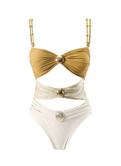 Generic 2Pcs The latest trend splicing one-piece swimsuit set retro metal buckle summer travel beach swimsuit  - Image 2