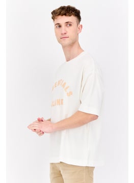 Blank Essentials Men Crew Neck Short Sleeve Brand Logo T-Shirts, Off White  - Image 4