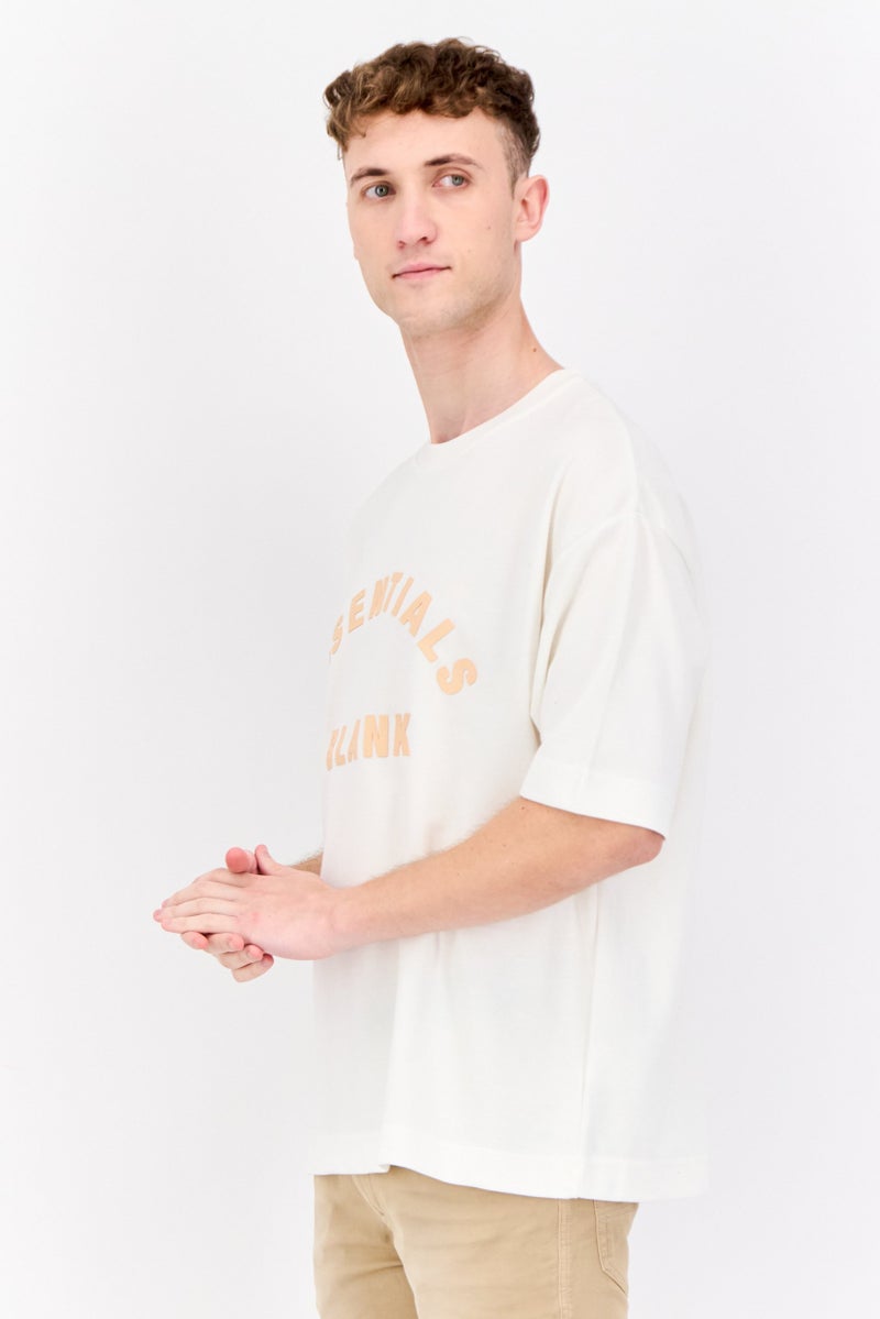 Blank Essentials Men Crew Neck Short Sleeve Brand Logo T-Shirts, Off White - Image 4