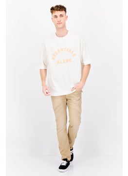 Blank Essentials Men Crew Neck Short Sleeve Brand Logo T-Shirts, Off White  - Image 3