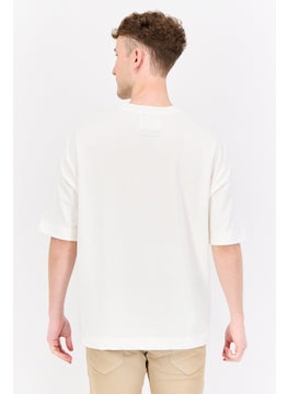 Blank Essentials Men Crew Neck Short Sleeve Brand Logo T-Shirts, Off White  - Image 2