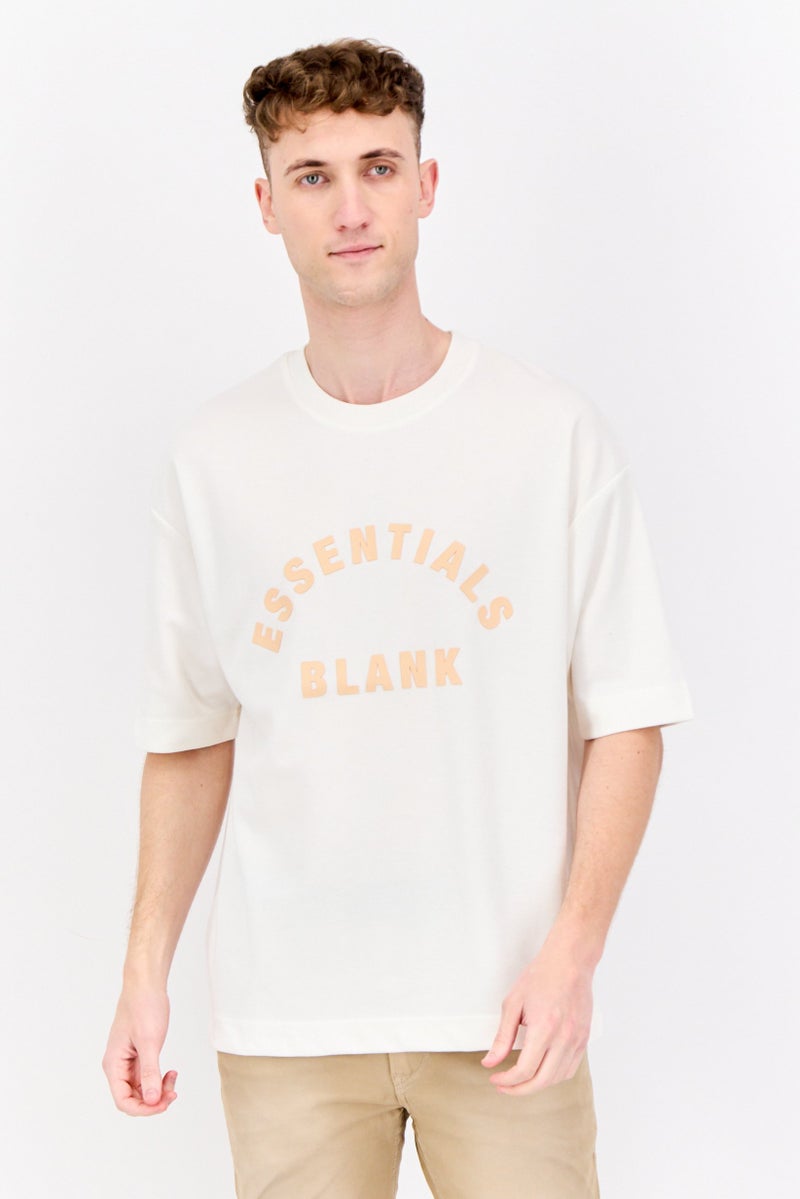 Blank Essentials Men Crew Neck Short Sleeve Brand Logo T-Shirts, Off White - Image 1