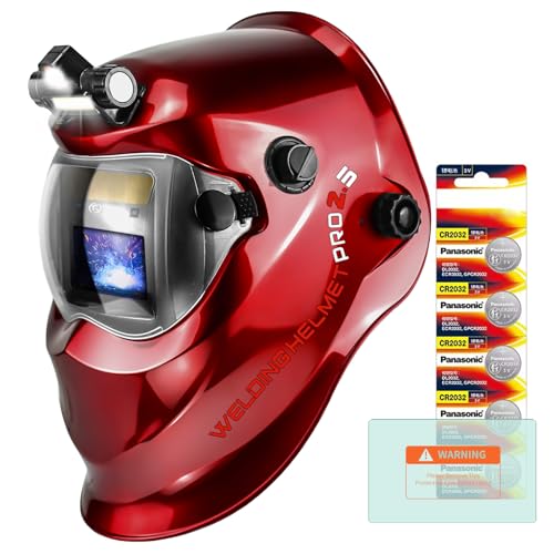 TRQWH Auto Darkening Welding Helmet with Light Solar Powered True Color Welding Hood 2 Arc Sensor Wide Shade 9-13 Welding Mask with Extra Grinding Mode Weld Helmet (Red) - Image 1