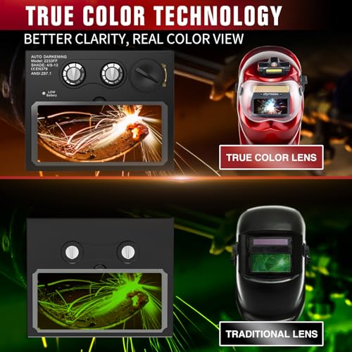TRQWH Auto Darkening Welding Helmet with Light Solar Powered True Color Welding Hood 2 Arc Sensor Wide Shade 9-13 Welding Mask with Extra Grinding Mode Weld Helmet (Red) - Image 4